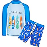 TFJH E Kids Boys UPF 50+ UV Swimwear Sun Protective Long Sleeve Two Piece Swimsuit