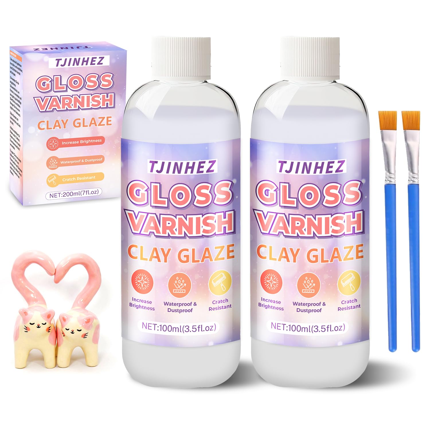 TJINHEZ Glaze for Clay Air Drying - 200 ml Clear Varnish for Modelling Clay & Ceramic - Waterproof, Scratch-Resistant Gloss Paint for Self-Drying Clay and Polymer Clay - Sealing for Ceramic Powder