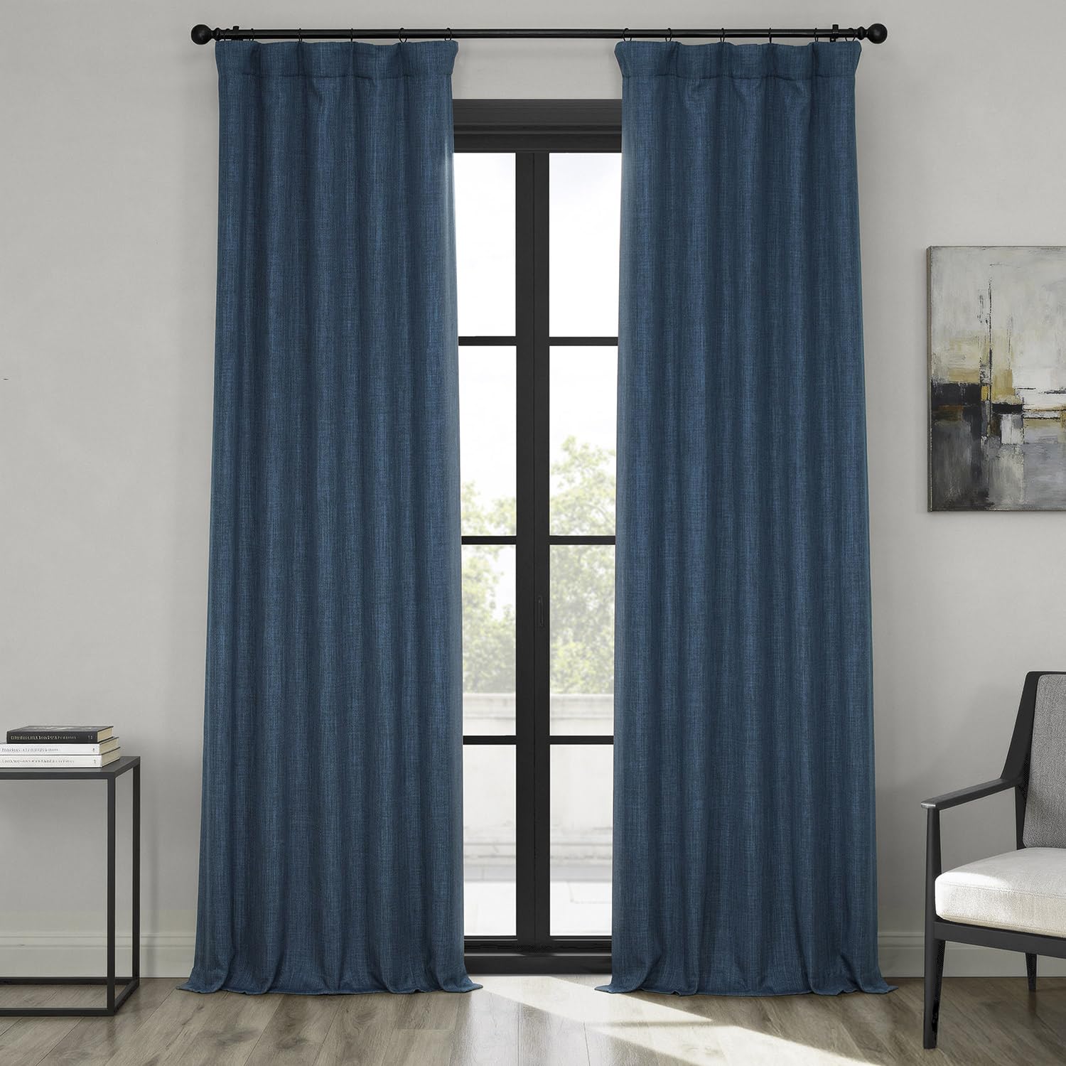 HPD Half Price Drapes Faux Linen Room Darkening Curtains - 120 Inches Long Luxury Linen Curtains for Bedroom & Living Room (1 Panel), 50W X 120L, Indigo