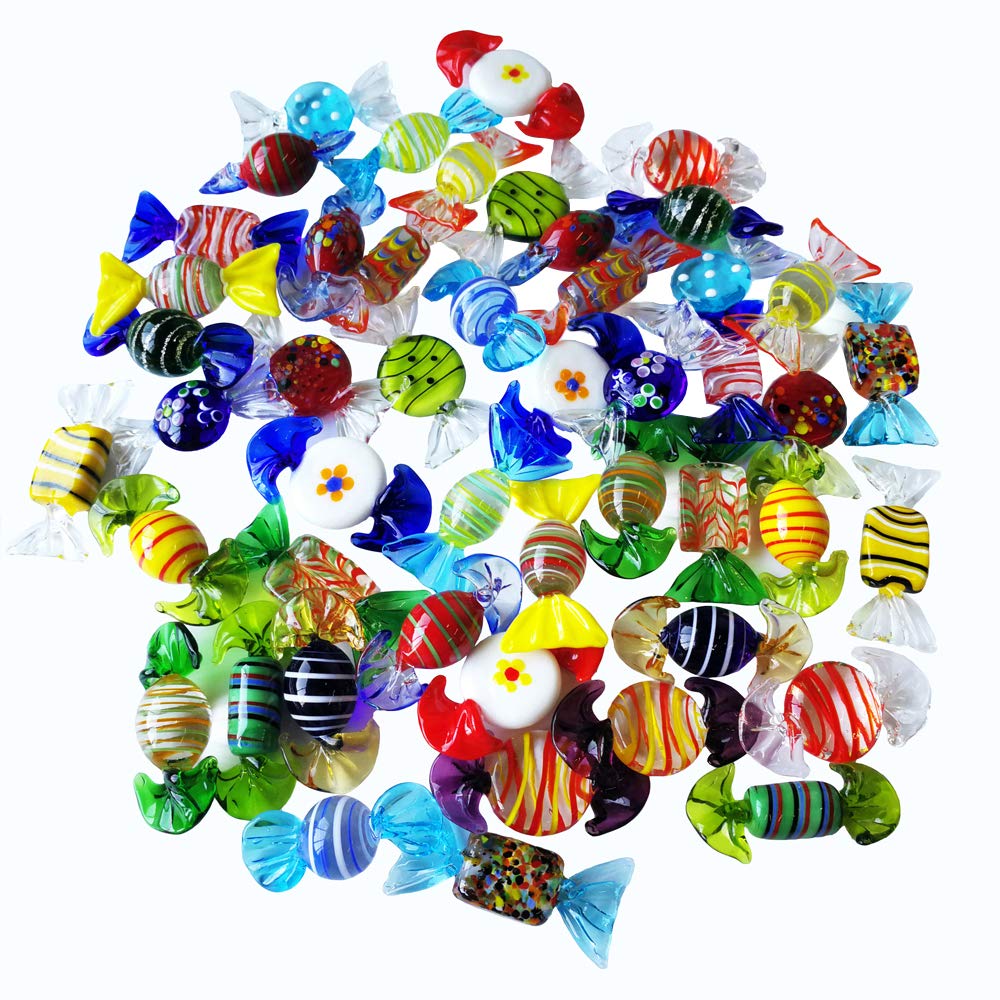 Sujeetec 24pcs Handmade Vintage Murano Style Various Glass Sweets Glass Candy Ornaments for Home Party Wedding Christmas Xmas Tree Festival Decorations Gift