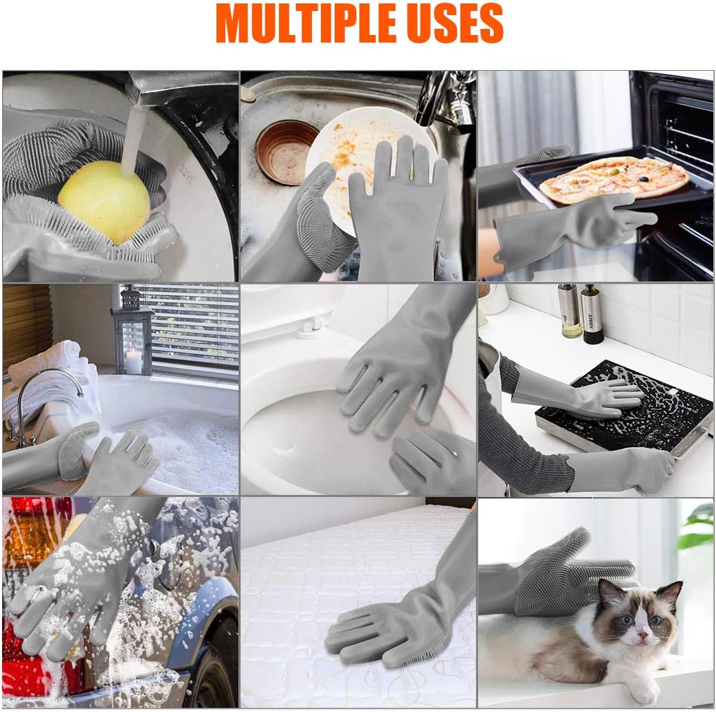 Aufew Magic Pet Grooming Gloves Dog Bathing Shampoo Brush, Heat Resistant Eco-Friendly Silicone Hair Removal Gloves with High Density Teeth for Cats, Dogs