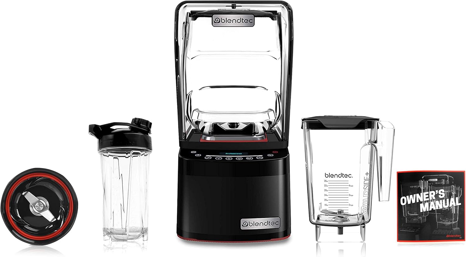 Blendtec Professional 800 Blender with WildSide+ Jar (90 oz) and Blendtec Go Single-Serve Travel Bottle Bundle - Sealed Sound Enclosure, 11-Speed Touch Slider, Quiet and Professional-Grade Power, Black