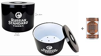 Russian Standard Vodka Flaschenkühler Eisbox Eiskübel schwarz weiß - ca. 29 x 22cm + Goldberg Intense Ginger 0,15l EINWEG