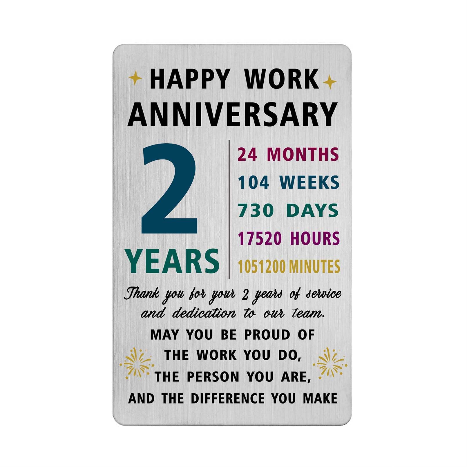 Richesele 2 Years Work Service Card - Thank You 2 Years Work Gifts - Happy 2nd Work Anniversary Credit Card Size Keepsake