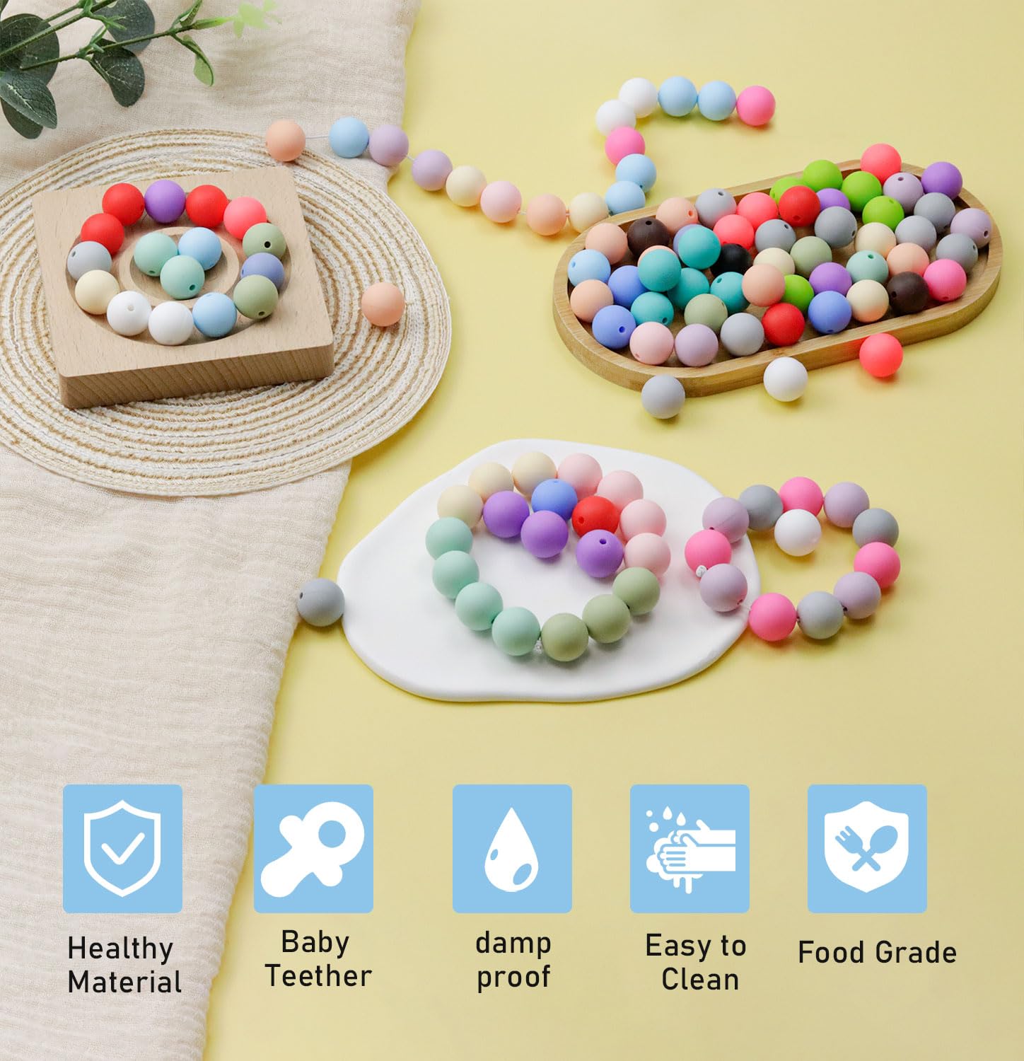 120PCS FIVEIZERO Silicone Beads, 20 Colors15mm Mixed Color Round Rubber Focal Beads Silicone Beads Bulk for DIY and Keychain Accessories Crafts Making