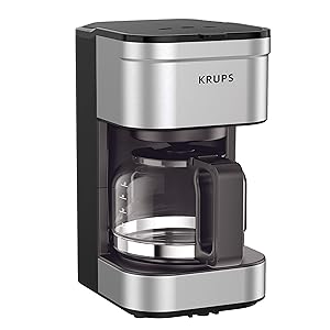 KRUPS KM202850 Simply Brew Compact Filter Drip Coffee Maker, 5-Cup, Silver (Renewed)