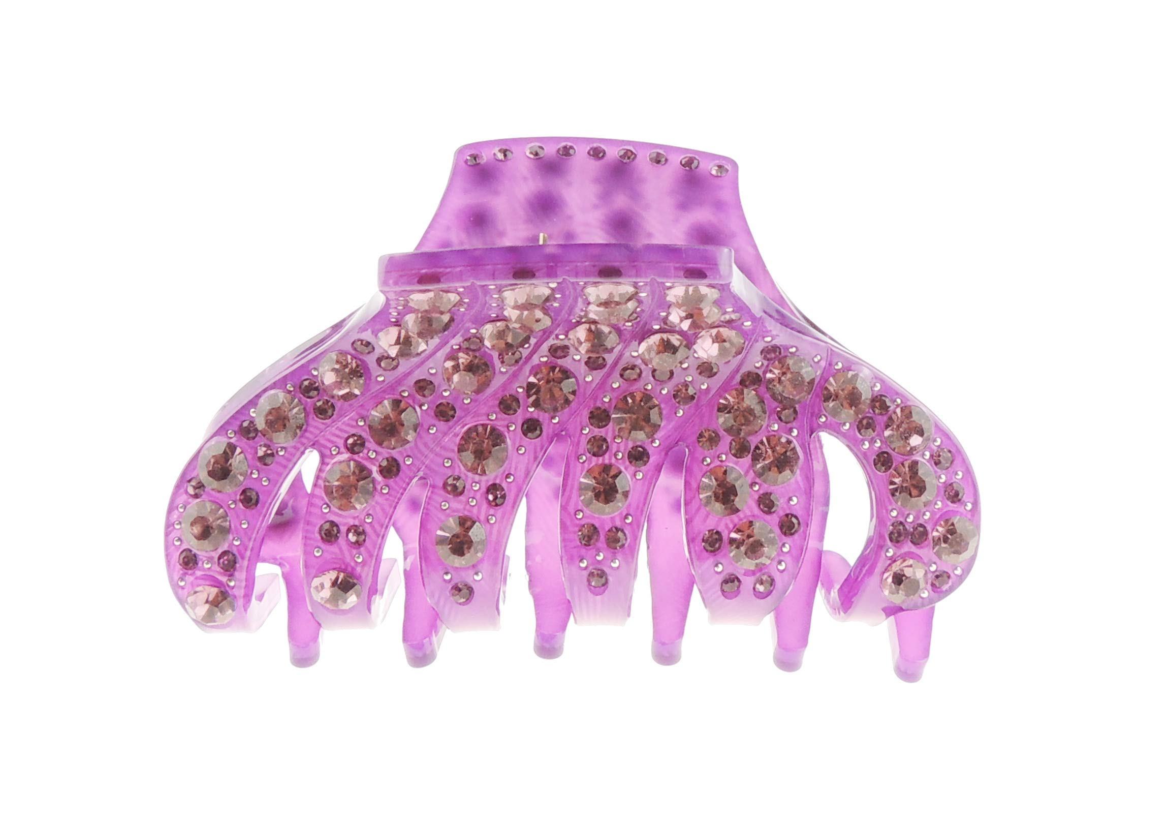 Extra Sparkly Women Girls Crystal Diamante Rhinestone Gems Bridal Wedding Evening Party Styling Fine Thin Hair Accessories Butterfly Claw Jaw Clip Octopus Clamp Grip 9cm Stripes (Purple)