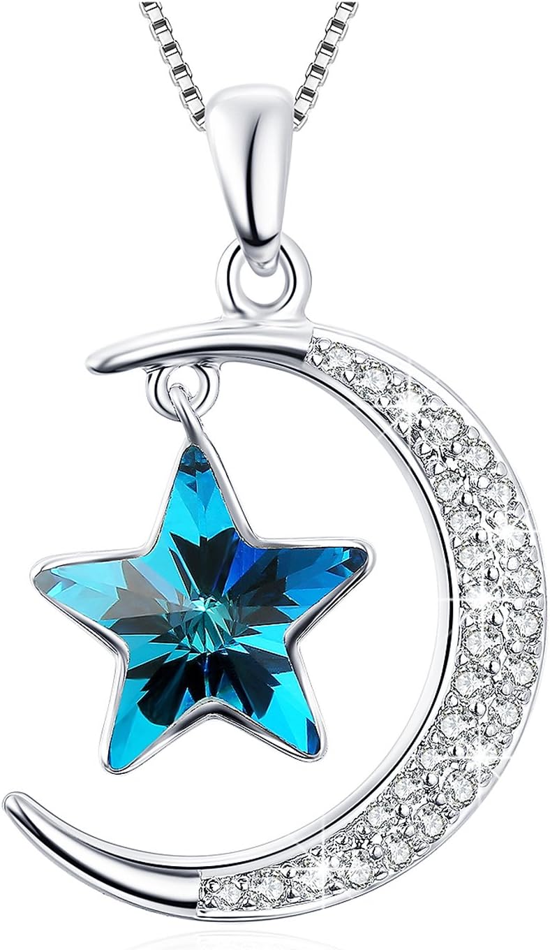SOSHIN Love You to The Moon and Back Blue Star Swarovski Crystal Pendant Necklace Graduation Jewelry Gifts