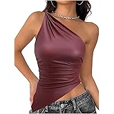 MakeMeChic Women's One Shoulder Tops Y2k Asymmetrical Sleeveless Summer Going Out Tank Top