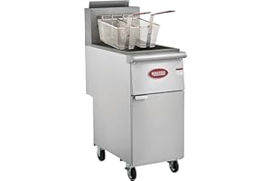 Kratos Commercial Deep Fryer, Mobile Gas Floor Fryer for Restaurants, Stainless Steel, Four Burners, 50 lb. Capacity, 120,000 BTU, Natural Gas (29Y-051-NAT)