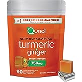 Qunol Turmeric and Ginger Soft Chews, 750mg Turmeric Supplement, Ultra High Absorption to Support Joint Health, 90 Count