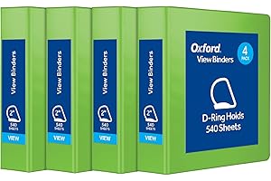 Oxford® 3 Ring Binders, Binders for School and Office, Durable 2 inch D Rings, Holds 540 Sheets, ClearVue™ Presentation Binder, Green, 4PK