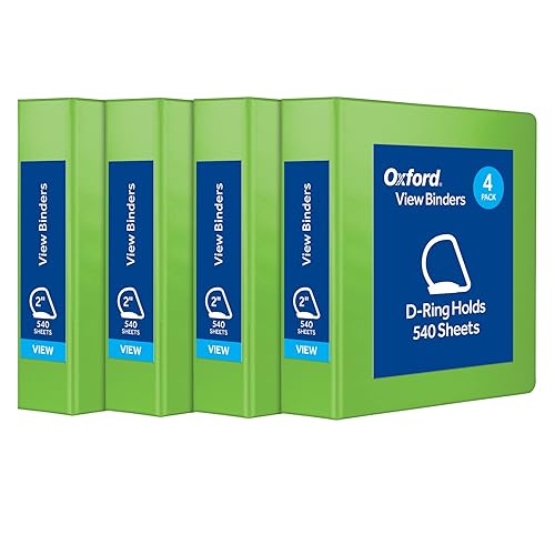 Oxford® 3 Ring Binders, Binders for School and Office, Durable 2 inch D Rings, Holds 540 Sheets, ClearVue™ Presentation Binder, Green, 4PK