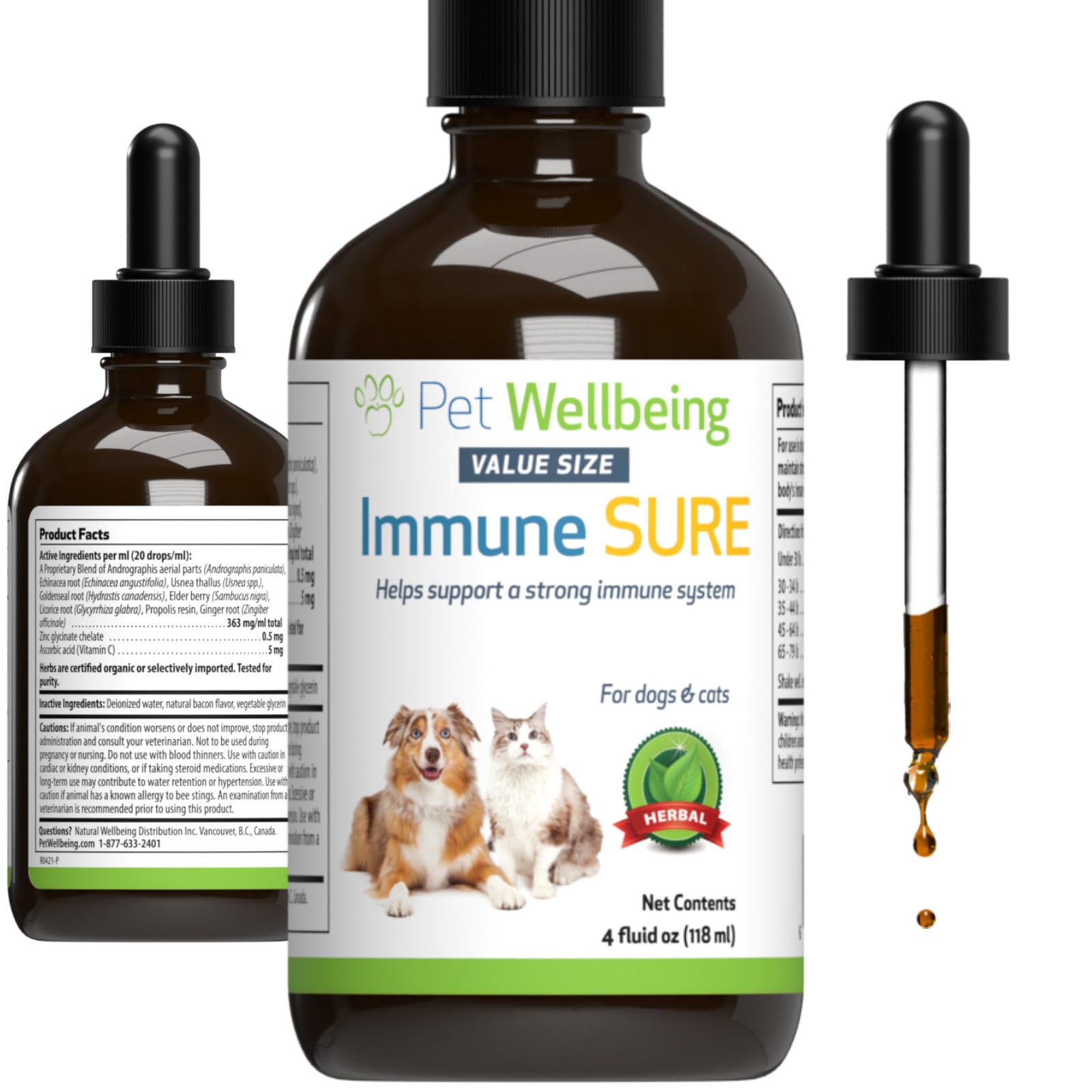 Pet Wellbeing Immune Sure for Dogs & Cats - Supports Normal Immune Defenses, Gut Flora Balance, Andrographis, Echinacea, Vitamin C, Zinc - Veterinarian-Formulated Herbal Supplement 4 oz (118 ml)