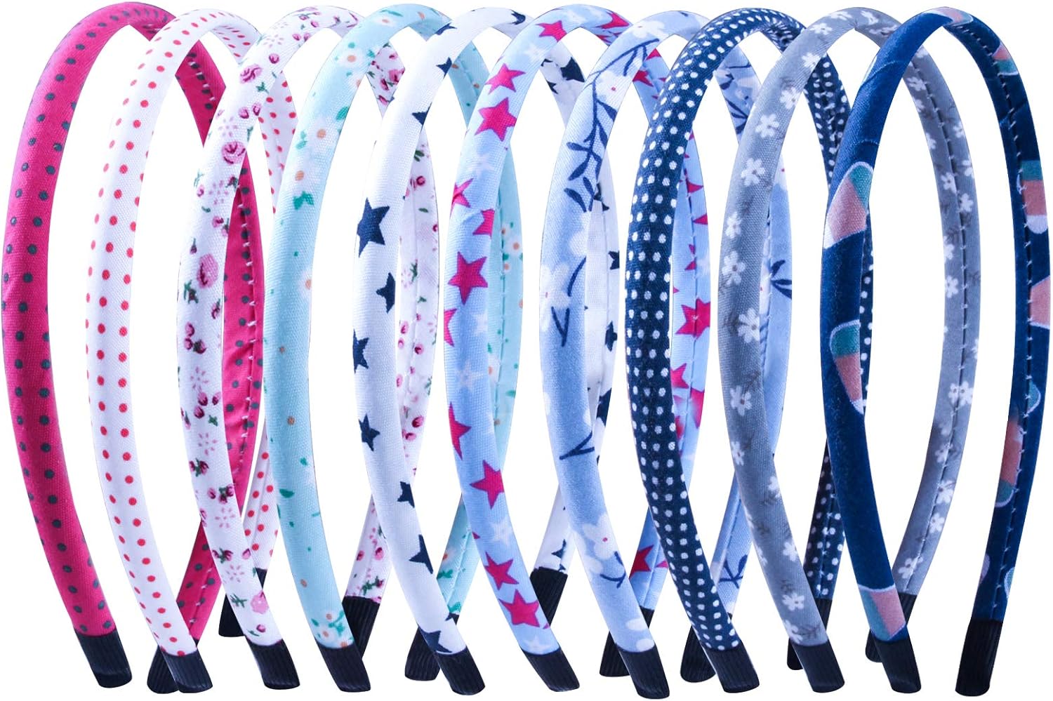 10pcs Headbands for Girls Floral Fabric Dots Heart Hair Hoop Flower Strip Hair Bands Alice Bands for Girls Women