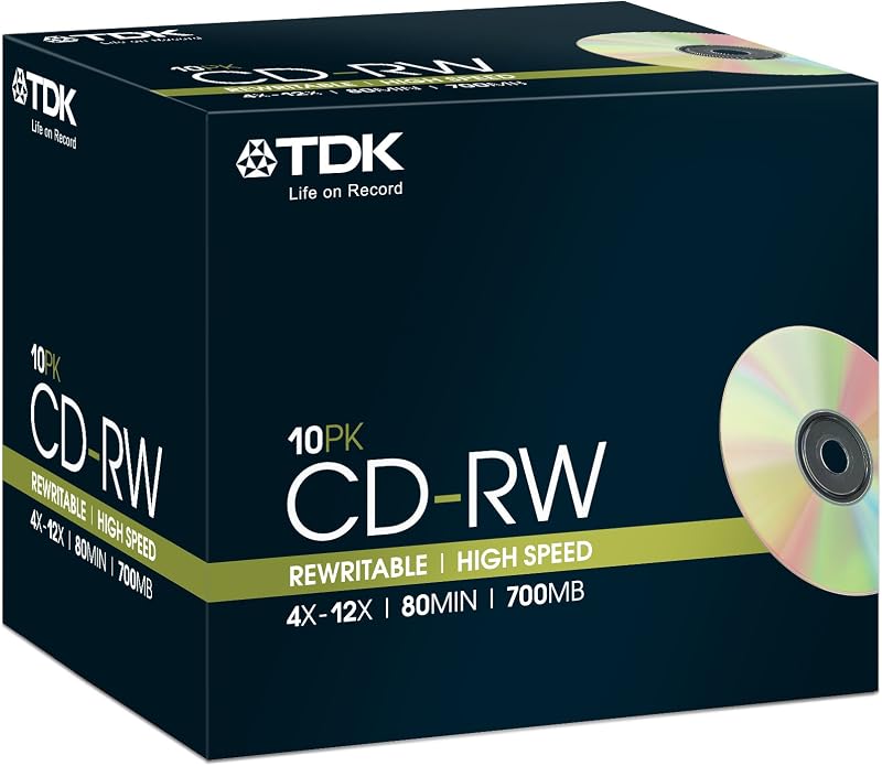 TDK 10x CD-RW 700MB 80min 4x-12x High-Speed Rewritable Discs