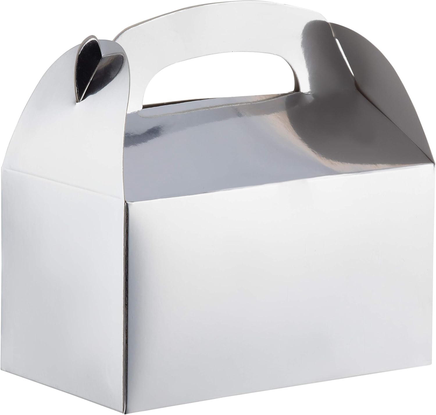 Party Treat Boxes - 24-Pack Silver Metallic Foil Gable Gift Boxes for Party Favors, Small Goodie Candy Boxes for Wedding, Birthday, Silver, 6.2 x 3.6 x 3.4 Inches