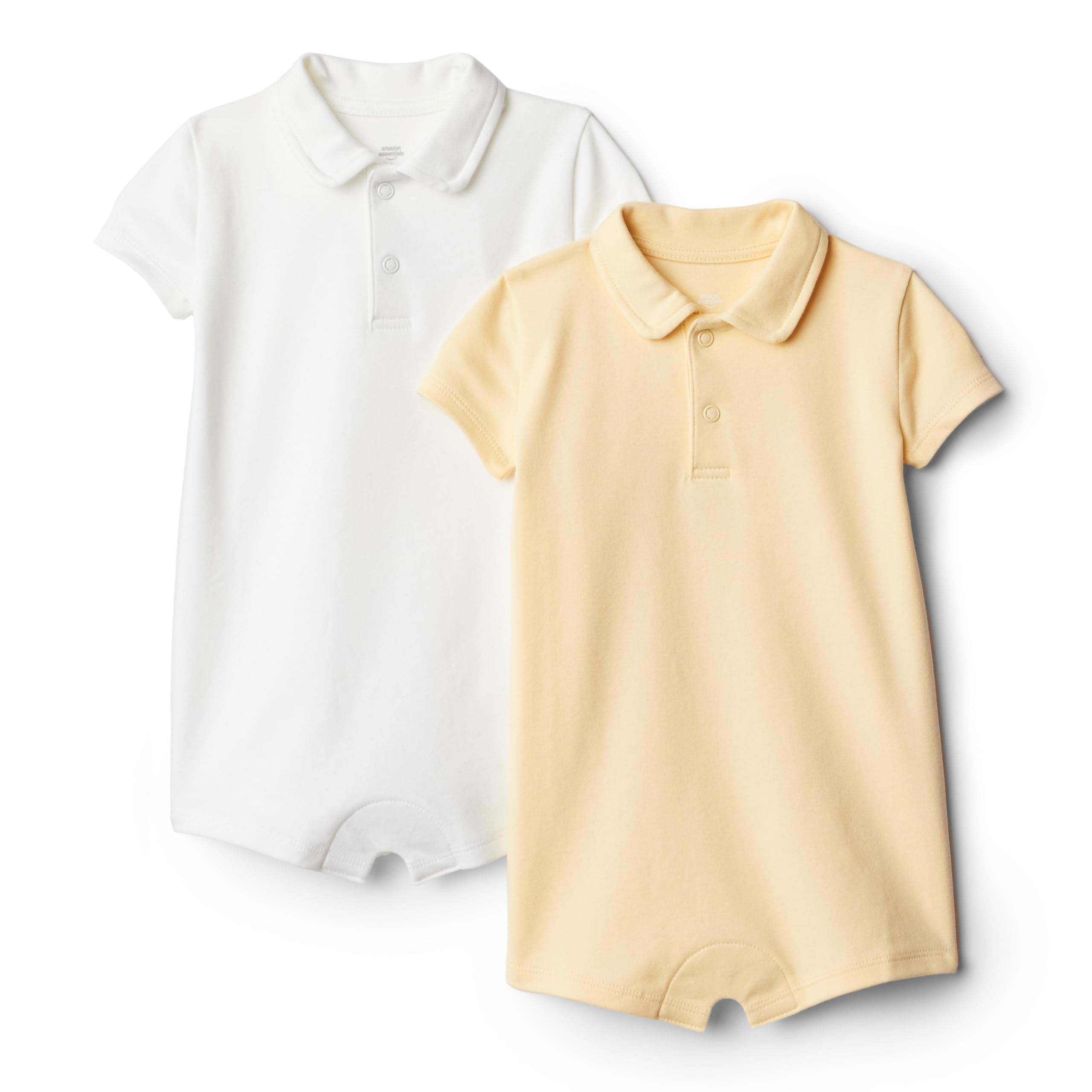 Photo 1 of ** ONLY WHITE ONE**
Amazon Essentials x Sofia Grainge Baby Boys' Short Sleeve Romper, Pack of 2, Light Tan/White, 24 Months