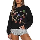 BANGELY Christmas Sequin Sweatshirt Women Christmas Light Sweatshirts Xmas Long Sleeve Shirts Holiday Crewneck Pullover Tops