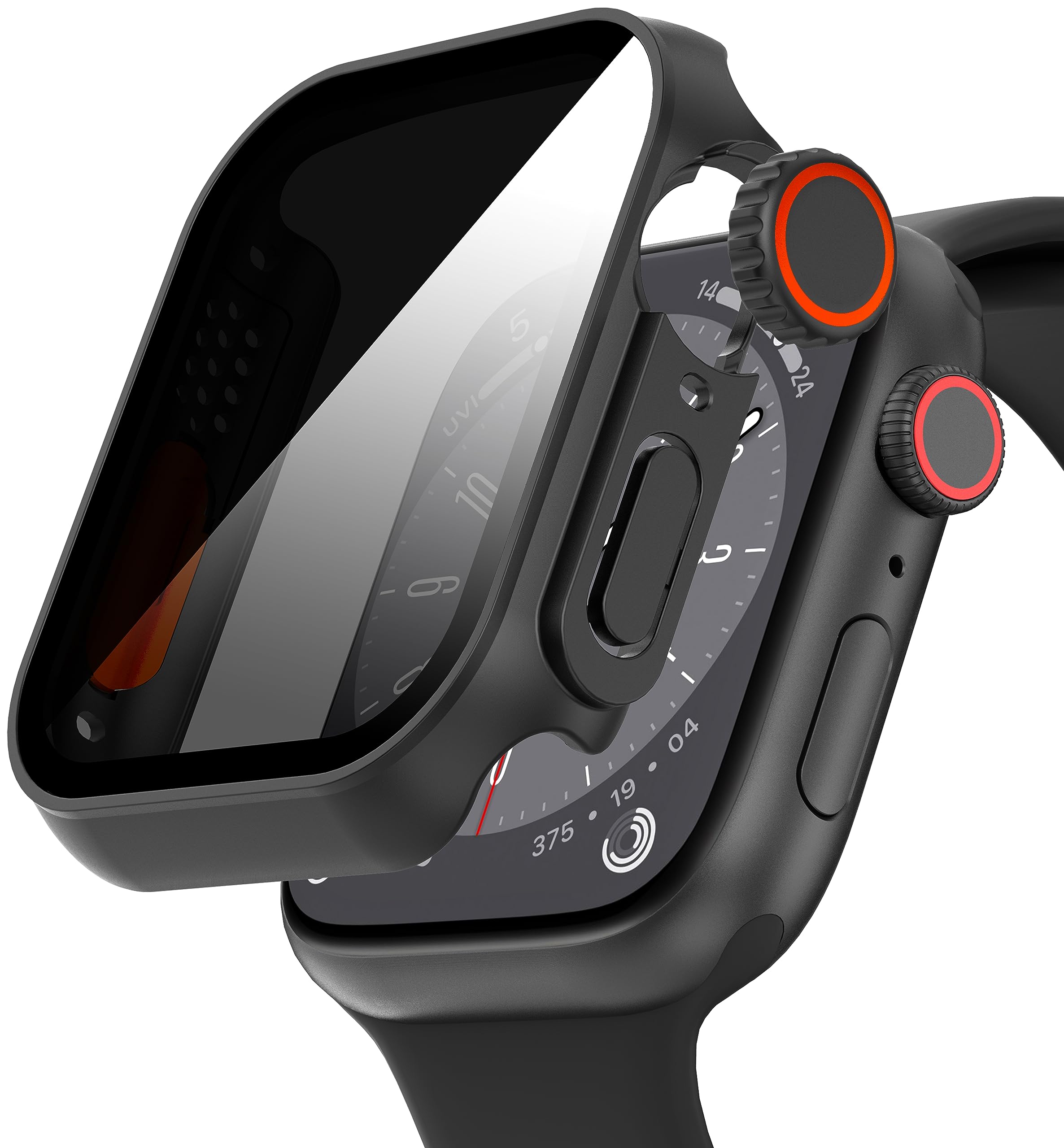 Diruite Case for Apple Watch Series 9/8/7 45mm Screen Protector Anti-Spy,Tempered Glass Unique Design Hard PC Ultrathin Cover,Black(Privacy),45MM