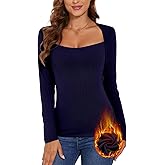 WOWENY Womens Long Sleeve Thermal Shirts V Neck Underwear Tops T Shirts Warm Base Layer Basic Fitted Tees