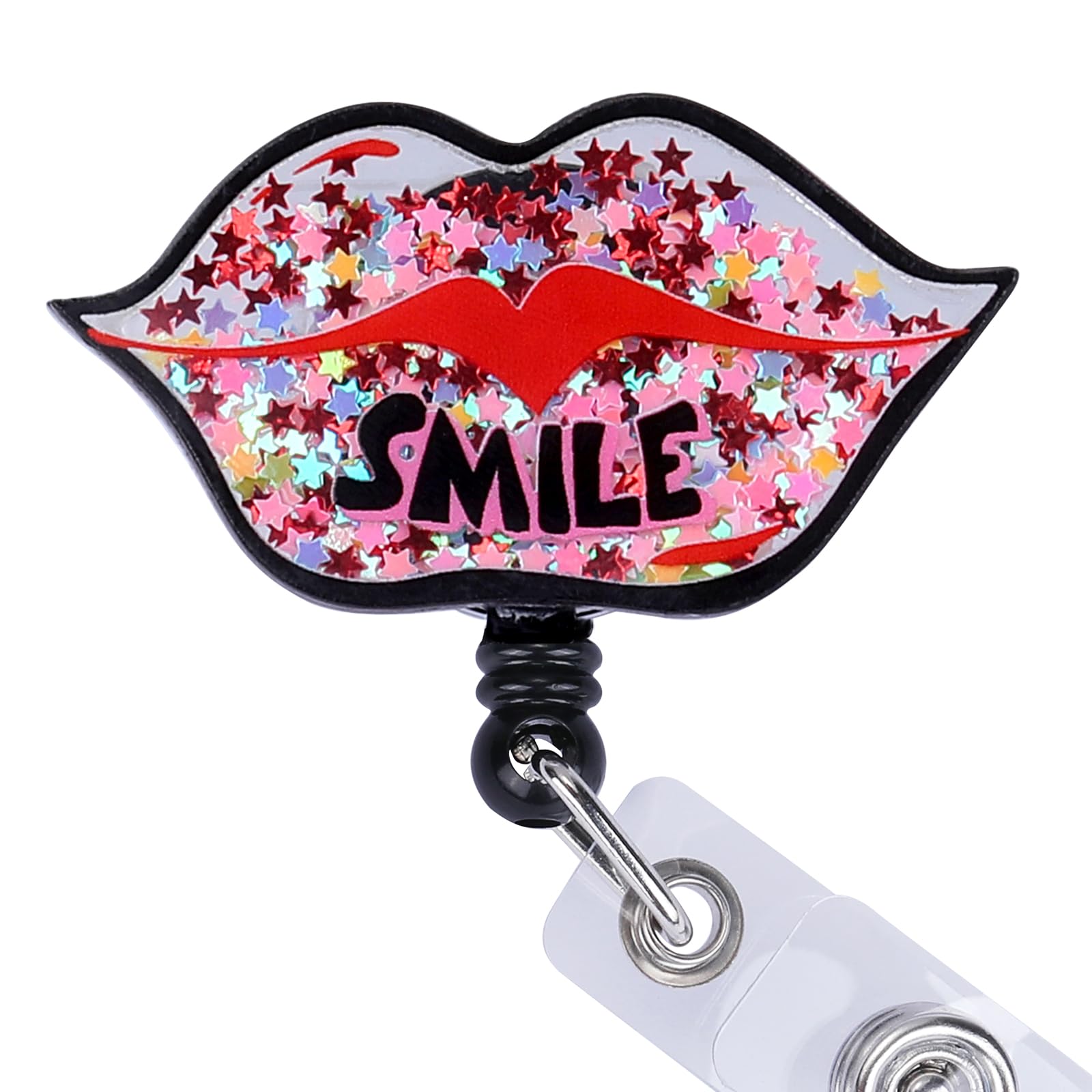 BEEFLYING Lip and Smile Badge Reel Retractable Cute Nurse ID Card Badge Holder with Swivel Alligator Clip for Office School Hospital Teacher Nursing Name Tag Card