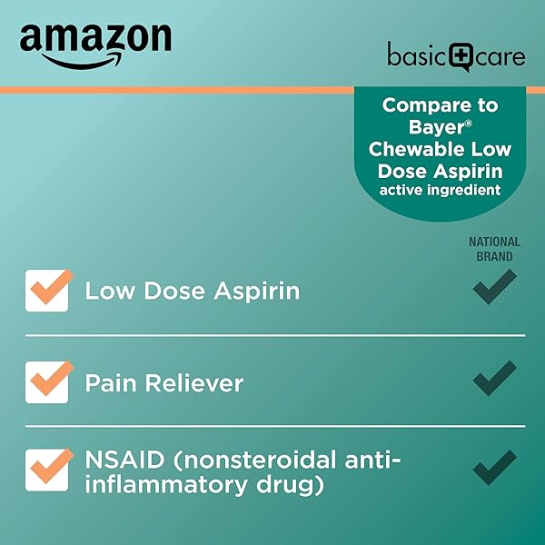 AMAZON BASIC CARE ASPIRIN 81 MG PAIN RELIEVER (NSAID) CHEWABLE TABLETS, LOW DOSE , ORANGE FLAVOR, 36 COUNT (PACK OF 3)