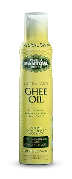 MANTOVA GHEE BUTTER SPRAY WITH OLIVE OIL AND AVOCADO OIL – HIGH IN NATURALLY BALANCED OMEGA FATTY ACIDS, PERFECT FOR HIGH-HEAT COOKING, BAKING, AND GRILLING, 5 FL OZ NON-AEROSOL SPRAY BOTTLE
