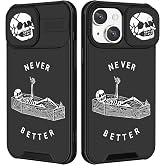 Goocrux (2in1 for iPhone 15 Case Skull Skeleton Women Boys Goth Phone Cover Cute Fun Gothic Black Spooky Cool Unique Design with Slide Camera Cover Protective Stand Holder for iPhone 15 Cases 6.1''