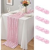 4 Pack Light Pink Cheesecloth Table Runner 10Ft, Boho Table Runners 21.5 x 120 inch,Semi Sheer Cheese Cloth Fabric Runner Bulk for Wedding,Party,Baby Shower,Bridal Shower