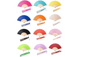 SL crafts 24pcs Imitated Silk Hand Fan Imitated Silk Fabric Bamboo Handheld Folded Fan Bridal Dancing Props Church Wedding Party Favors with Organza Bags (Mix Colour)
