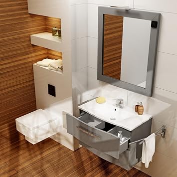 Badmobel Set Wave 80 Badmobel Mit Waschbecken Badezimmermobel Grau Matt Led Amazon De Kuche Haushalt