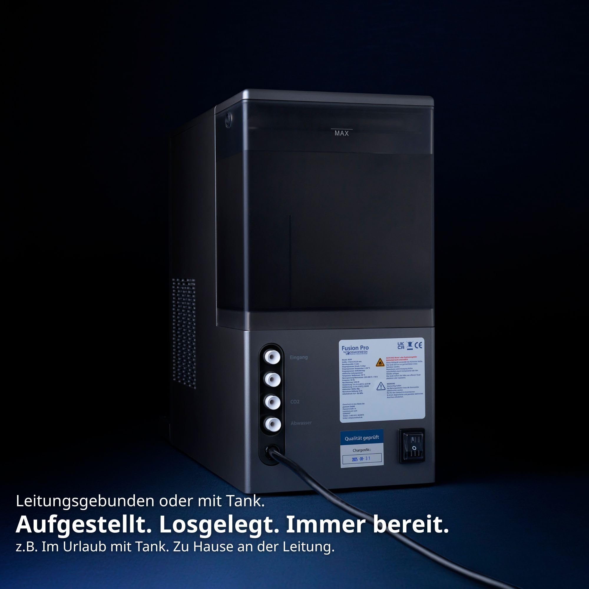 OsmoFresh Fusion Pro Auftisch Osmoseanlage | Wassersprudler|Kühlung| Keine Installation | Heißwasserspender | 7x Filterung | Mineralisierung | 3-fach UV-C | Festwasseranschluss |Abwasserverhältnis 4:1 5