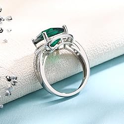 AGRULE 6.5 Cttw Emerald Halo Ring 925 Sterling