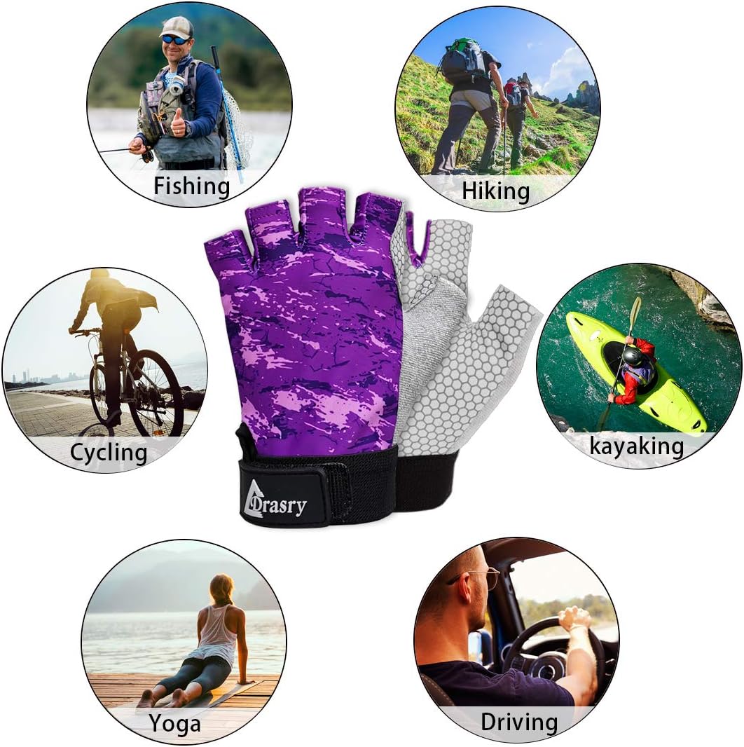 Drasry UV Fishing Gloves Fingerless Sun Protection Men Women UPF50+SPF for Fishing Kayaking Paddling Hiking Sailing Rowing Driving Canoeing Glove : Sports & Outdoors