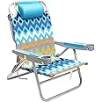 SUNNYFEEL Extra Wide 28" Low Beach Chair 5 Position Lay Flat, XL Oversized Portable Folding Camping Chairs with Cup Holder for Outdoor/Trip, Lightweight Foldable Backpack Beach Chair for Adults