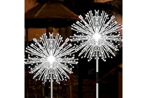JJGoo Solar Firework Lights, 2 Pack 120 LEDs 2 Lighting Modes Solar Garden Lights Outdoor Waterproof for Yard Patio Walkway Pathway Party Wedding Christmas Decorative- Cool White