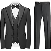 KUDMOL Mens Suit 3 Pieces Peak Lapel Blazer Slim Fit Tuxedo Formal Two Button Jacket Vest Pants for Wedding Prom