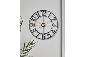 SKYNATURE Large Clocks for Living Room Decor, Silent Non Ticking Wall Clocks Battery Operated, 18 Inch Decorative Analog Metal Indoor Outdoor Wall Clock for Kitchen, Bedroom, Office, Patio - Black