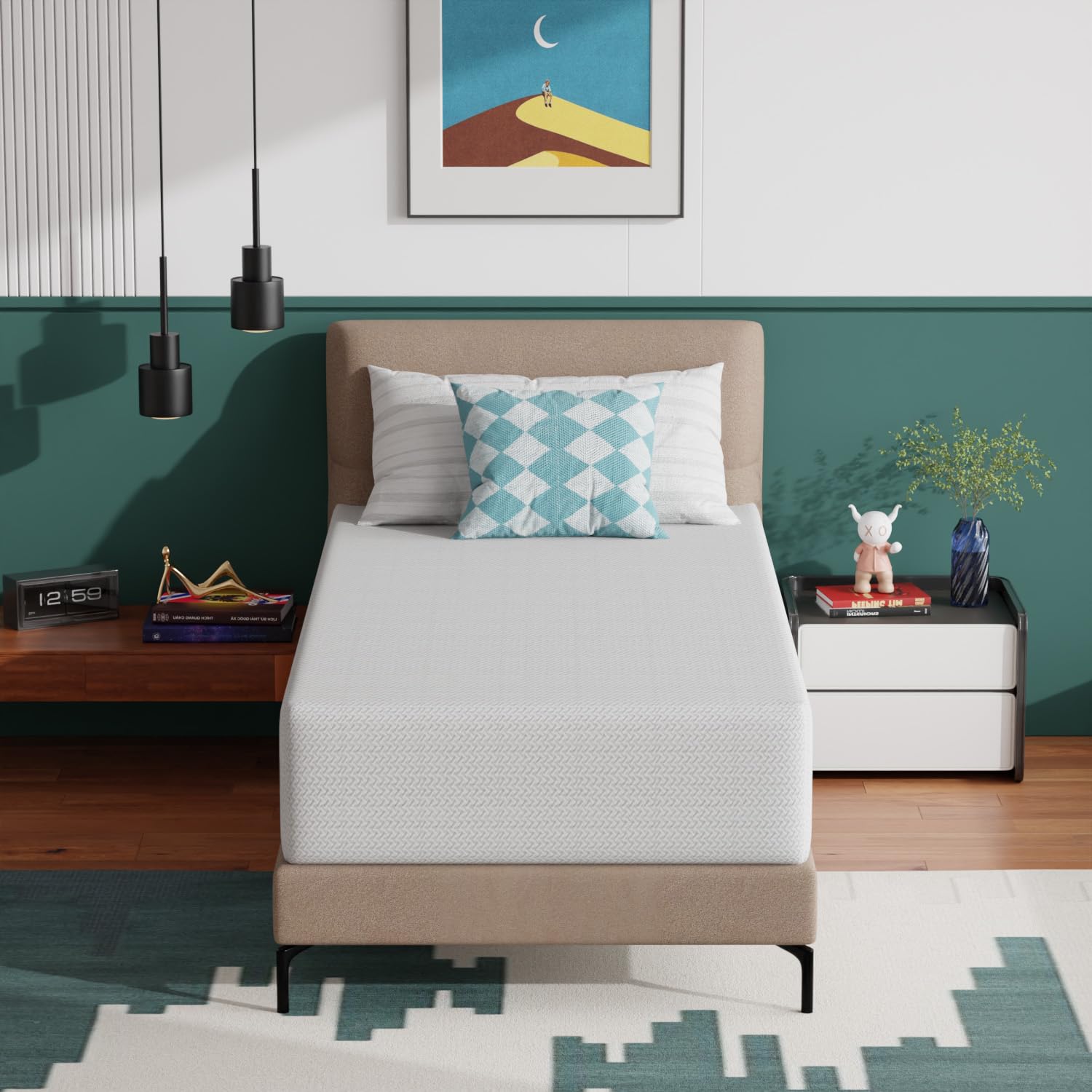 PayLessHere 12 Inch Twin XL Green Tea Memory Foam Mattress Cooling Gel Infused Mattress,Medium Firm Mattresses Fiberglass Free/CertiPUR-US Certified/Bed-in-a-Box/Pressure Relieving Twin XL Size,White Image