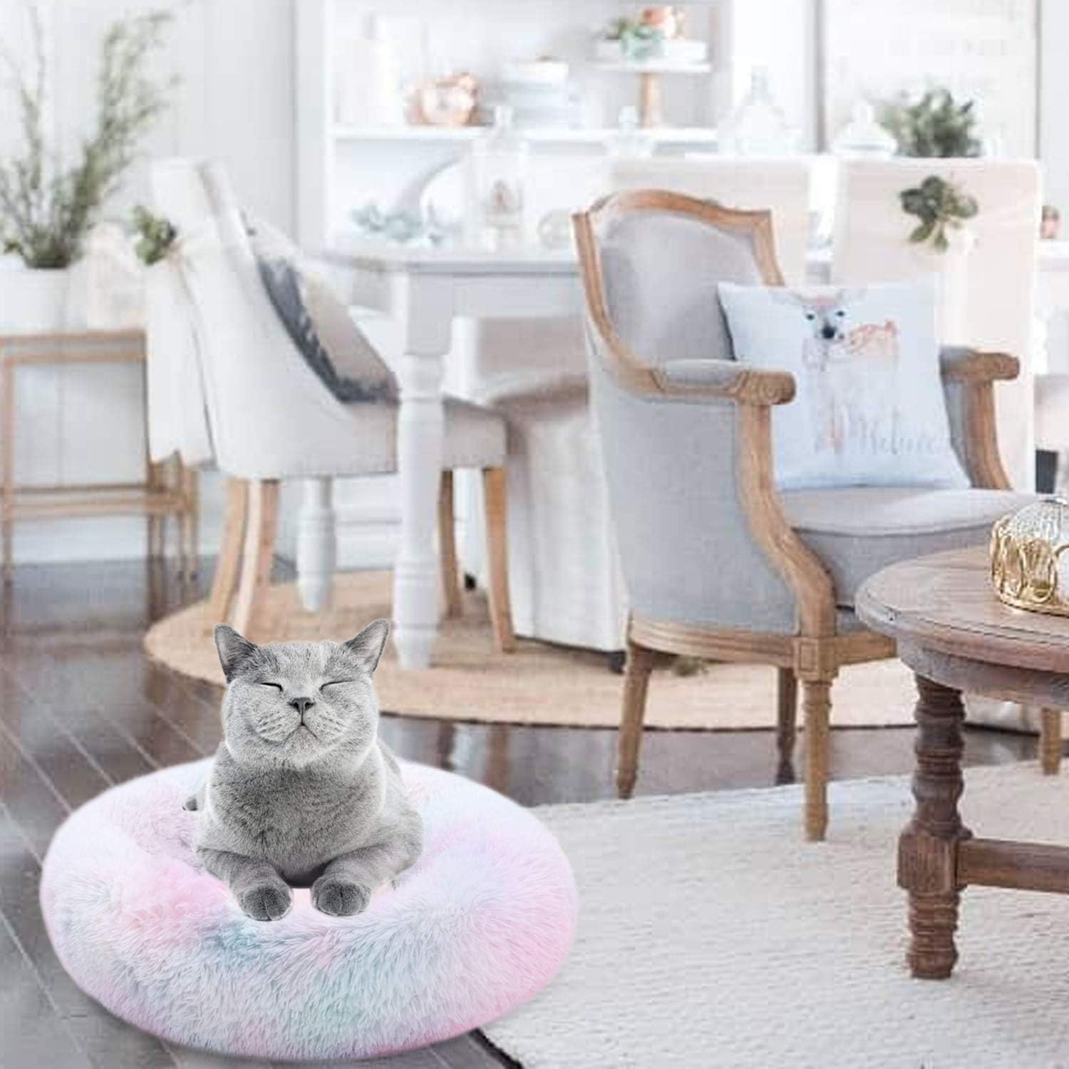 KAMA BRIDAL Marshmallow Cat Bed, Round Donut Beds Sofa for Small Dogs, Warm Plush Calming Pet Bedding, Pluffy, Comfy&Cute Faux Fur Cuddler Indoor, Size 23" : Pet Supplies