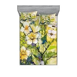 Lunarable Flower 2 Pack Fitted Sheet & Pillow Sham