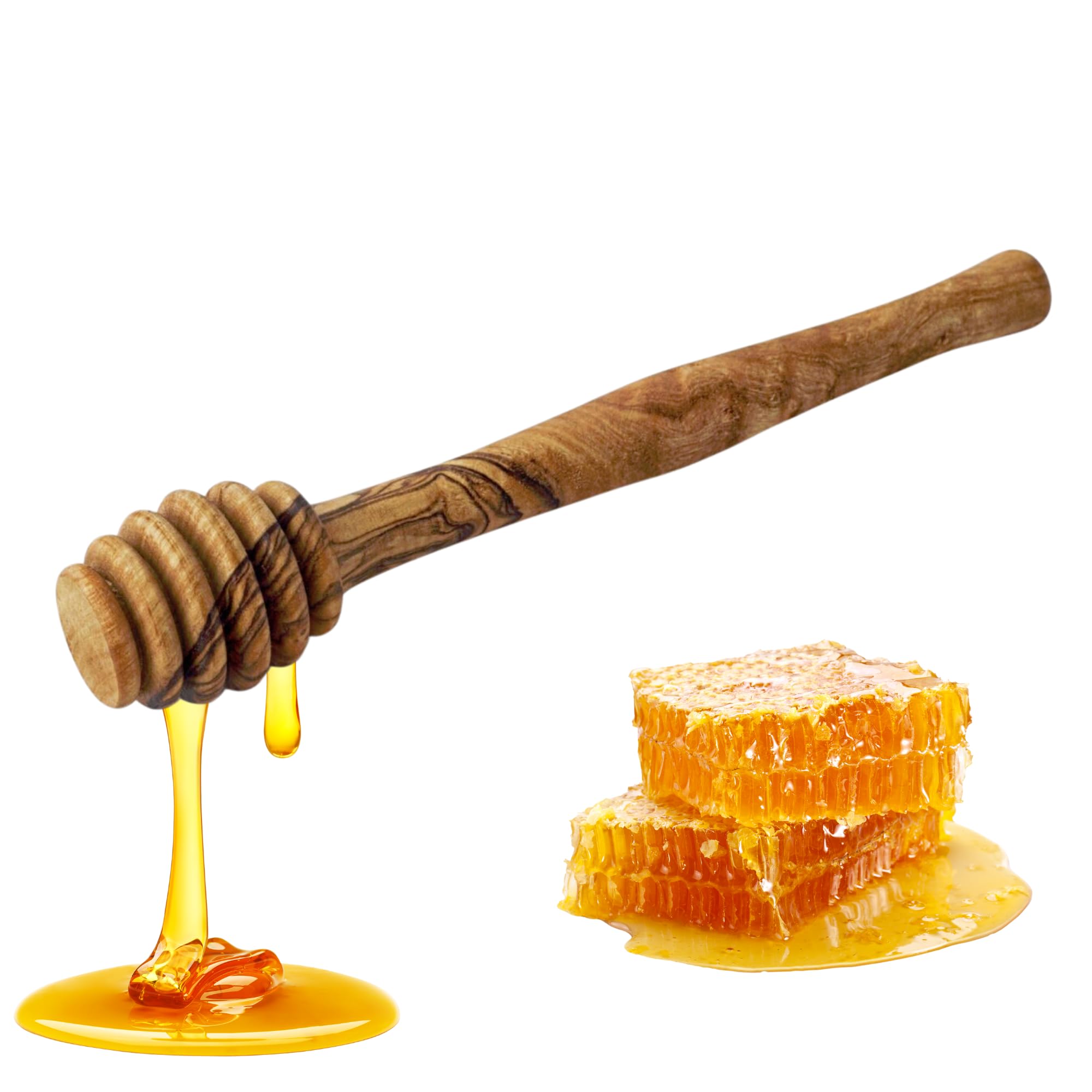 AramediA Olive Wood Honey Dipper - Handcrafted 6" Drizzler, Perfect for Serving Honey, Syrups, and Sauces, Eco-Friendly Kitchen Tool with Unique Grain Patterns