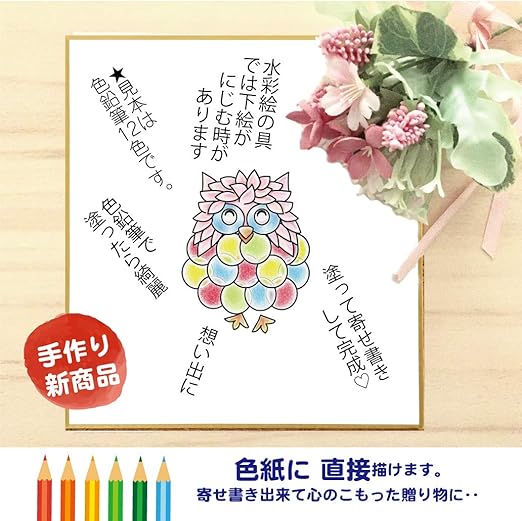 Amazon Co Jp ちょっと驚き 色紙ぬりえ 幸せふくろう柄 卒業や卒園用退職やお祝い事でも使える寄せ書き色紙 色紙に直接えがけます １枚入 幸せふくろう 大 おもちゃ