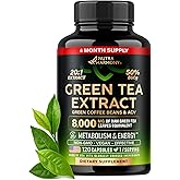 Green Tea Extract - 50% EGCG, Extra Strength 20:1 Extract - Natural Green Tea Supplement + Green Coffee Beans & Apple Cider Vinegar - Energy & Metabolism Support - for Men & Women - Vegan 120 Capsules