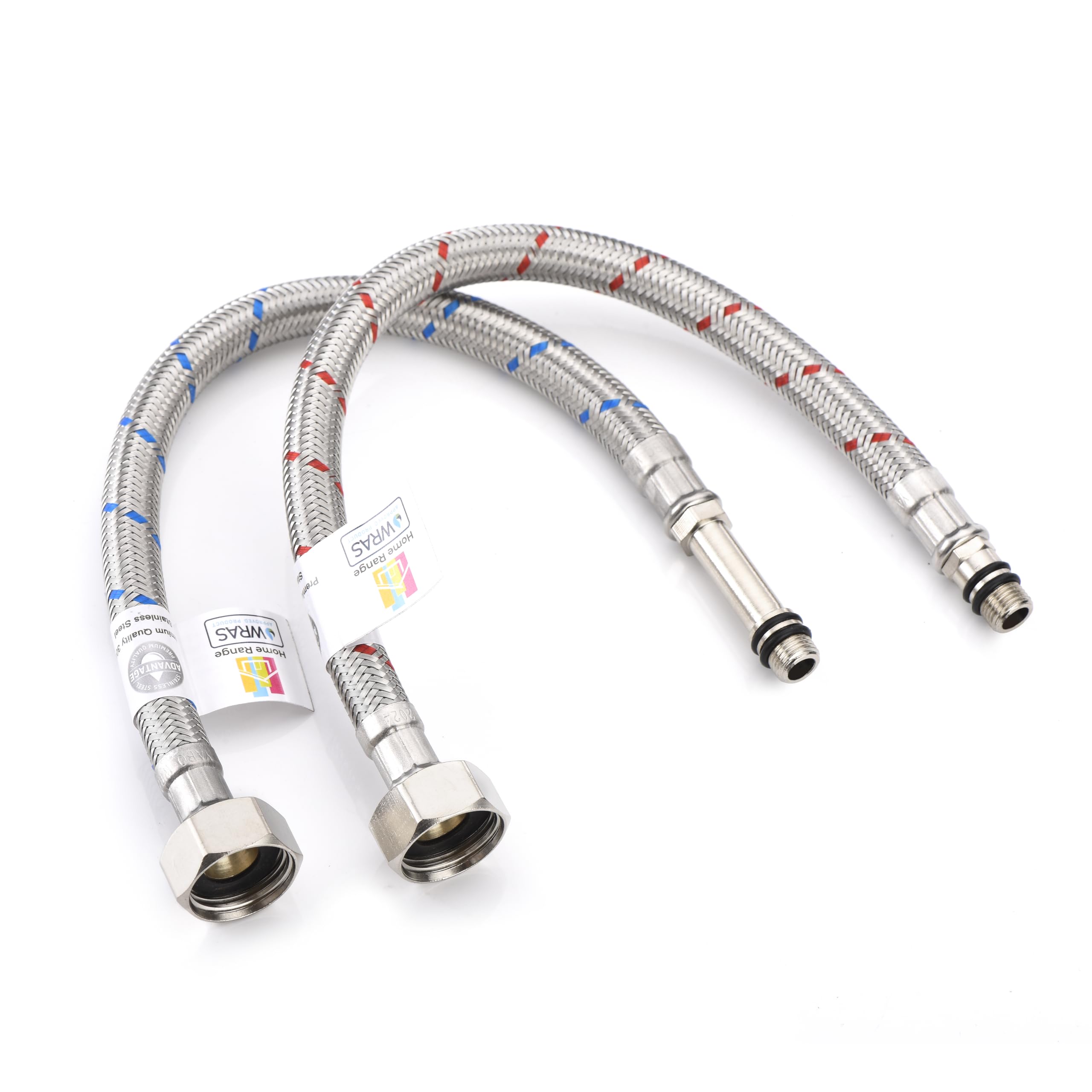 Home Range WRAS Approved M10 x 1/2" BSP Flexible Tap Connectors | Braided Stainless Steel Flexi Hose | 300mm | Kitchen & Bathroom Monobloc Mixer Taps | 2 Pack | 9 Lengths Available