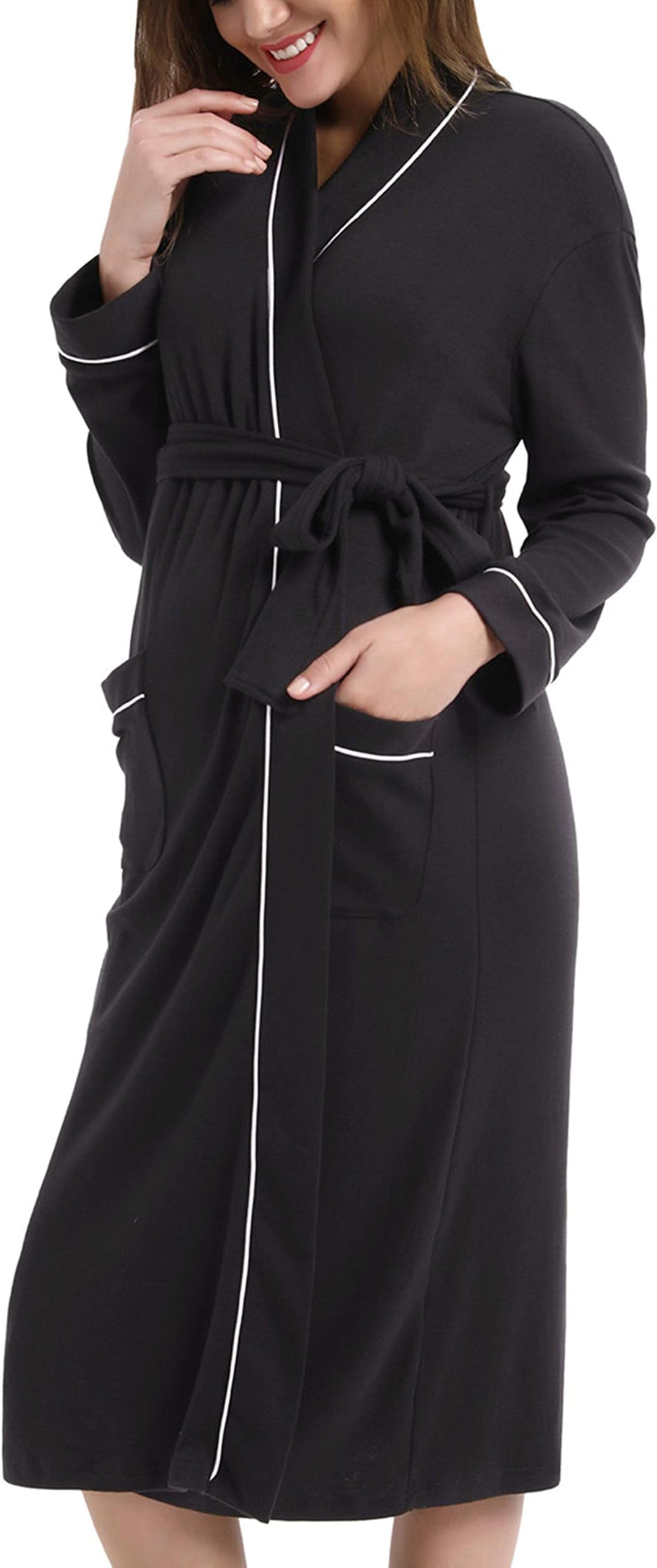 Women's Maternity Long Sleeve Long Robe Soft Warm Kimono Lounge Bathrobe Robe