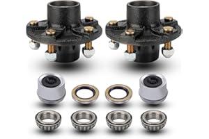 FOMIUZY 5 Lug Trailer Axle Hub Assembly & L44649 Wheel Bearing Kit Fit for 5 Bolt 4.5 1-1/16 Inch Straight Spindle 2000 Lb RV Boat Cargo Travel Trailer(2K Tk Trailer Axle - 2000 LB Idler 5 Lug 4 1/2)