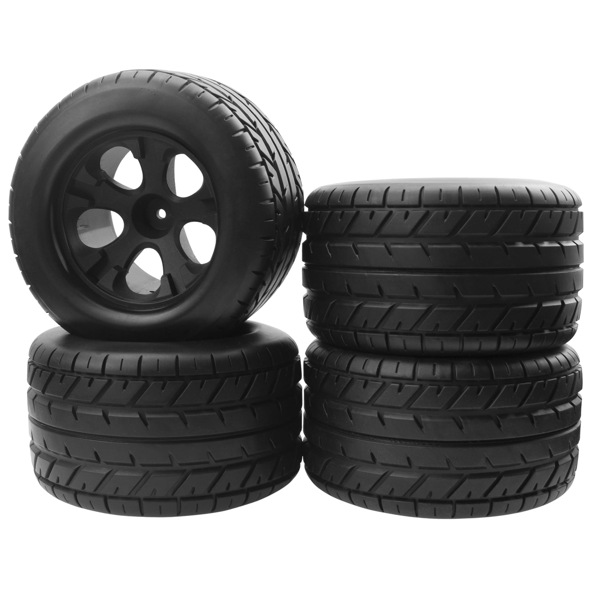 Photo 1 of HIRCQOO RC 12mm Hex Hub 4.64''OD Rubber Tires & Wheel Rim Compatible with 1/10 Scale Traxxas Rustler Slash HPI Redcat Volcano ExceedRC Infinitive RC Monster Truck Set of 4