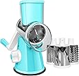 SEYODA Graters for Kitchen,Cheese Grater Efficient Vegetable Slicer with 3 Interchangeable Round Stainless Steel Blades,Easy to Clean Rotary Cheese Grater for Fruit,Vegetables,Nuts. (Blue)